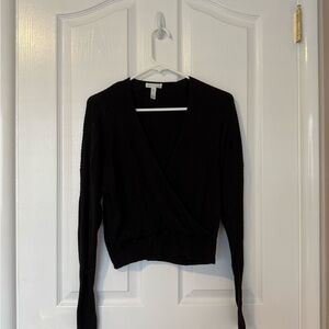 Leith Black V-Neck Wrap Sweater